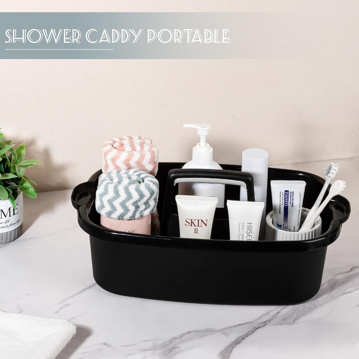 Large Cleaning Supplies Caddy Portable Shower Basket Supply Organizer with Handle Plastic Bucket Tool Storage for Bathroom, Bedroom, Kitchen, College Dorm, Garden, Dark Gray 2 Pack
