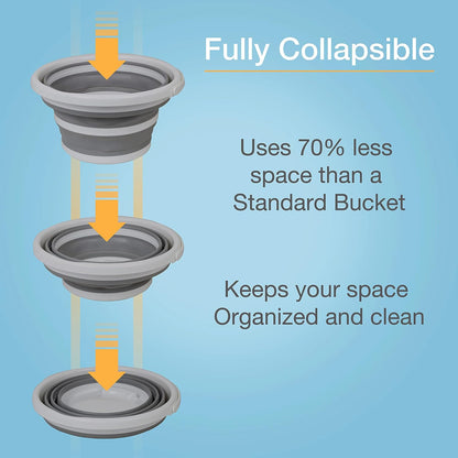 Brookstone Collapsible Bucket, Foldable Cleaning Bucket with Handle, Household Essentials Cleaning Basin and Dust Mop Bucket, Collapsible Wash Basin for Car Cleaning, [2.6 Gal. 10L] Square, Grey