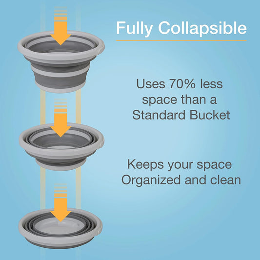 Brookstone Collapsible Bucket, Foldable Cleaning Bucket with Handle, Household Essentials Cleaning Basin and Dust Mop Bucket, Collapsible Wash Basin for Car Cleaning, [2.6 Gal. 10L] Square, Grey