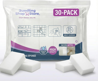 Melamine Sponge- Cleaning Pads 30 Count, High Density, Scratch Free Sponges (3.93in X 2.36in X 0.78in) for Kitchen, Bathroom, Tiles, Walls & Multi-Surface Cleaning