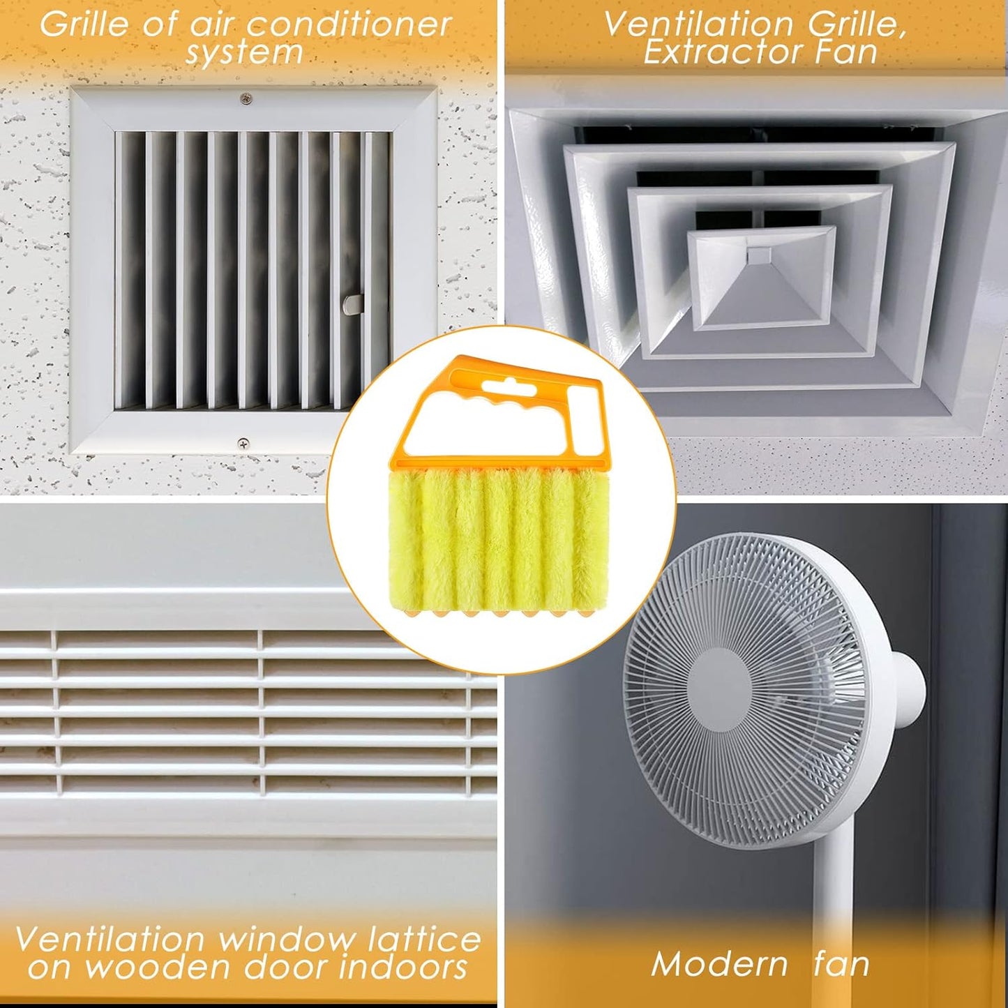 Geiserailie 1 Pcs Window Venetian Blind Cleaner Duster Tool Washable 7 Fingers Dusting Cleaner and Air Vent Shutter Brush Blinds Air Conditioner Fan Duster Dirt Housekeeping Tool (Orange)