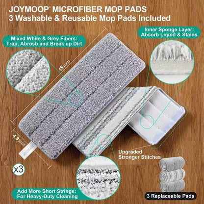 JOYMOOP Mop and Bucket Set, Flat Mops for Floor & Wall Cleaning, Commercial & Household Use, Hardwood Floor Mop with Long Handle & 4 Microfiber Pads