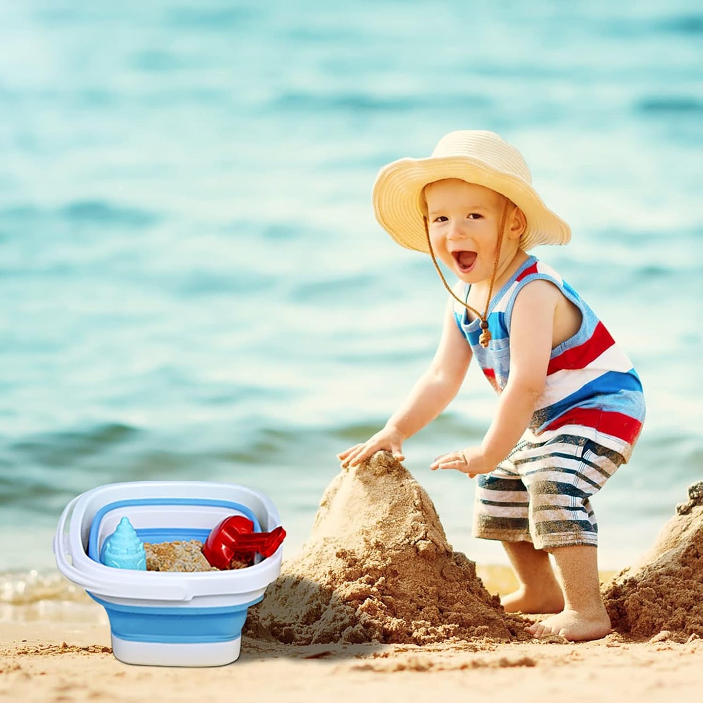 Collapsible Bucket, 5L 1.3Gallon Small Cleaning Mop Buckets for Household Outdoor Car Washing Tub Plastic Foldable Portable Camping Beach Sand Water Pot Pail Space Saving Square