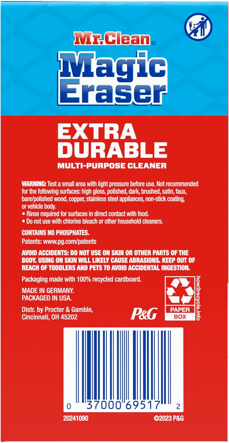 Mr. Clean Magic Eraser Sponge, All Purpose Cleaner, Cleaning Scrubber, Wall, Sneaker, Kitchen, Bathroom, Shower Cleaner, Cleaning Supplies, Melamine Sponge, Cleaning Pads, Extra Durable, 10ct