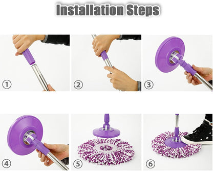Spin Mop Replacement Mop Handle, 49-inch 360 Degrees Rotating Telescopic Replacement Mop Stick with Stainless Steel Disc for Spin Mop Bucket Cleaning System (Stainless Steel Disc, Red)