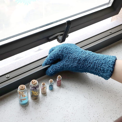 Patelai 2 Pairs Microfiber Gloves for plants Dusting Cleaning Glove Mittens House Cars Blinds Dusting(Blue, Grass Green,Large)