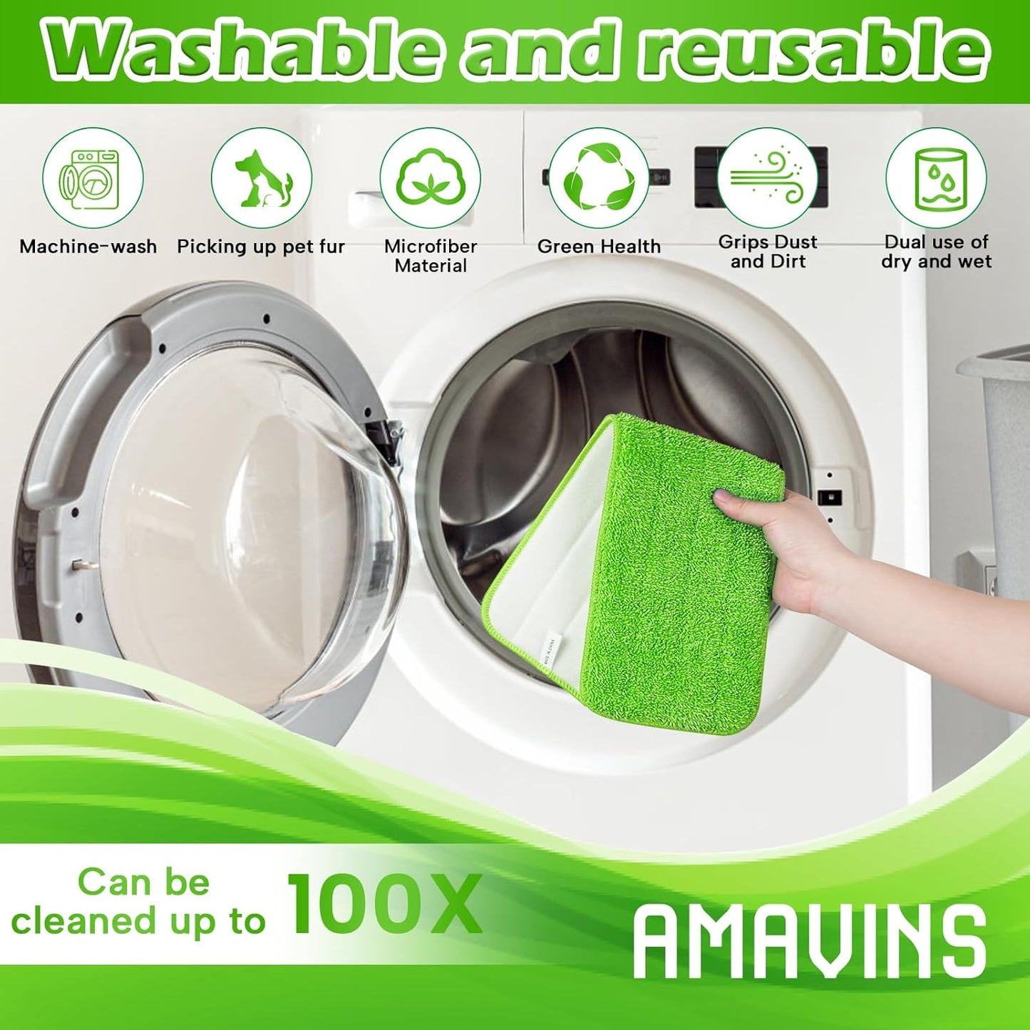 3 Pack Microfiber Reusable Mop Pads, Wet/Dry Floor Cleaning Refill Mop Pads, Spray Mop Hard Wood Floor Mop Pads Refills, Machine Washable Power Mop Pads Replacement