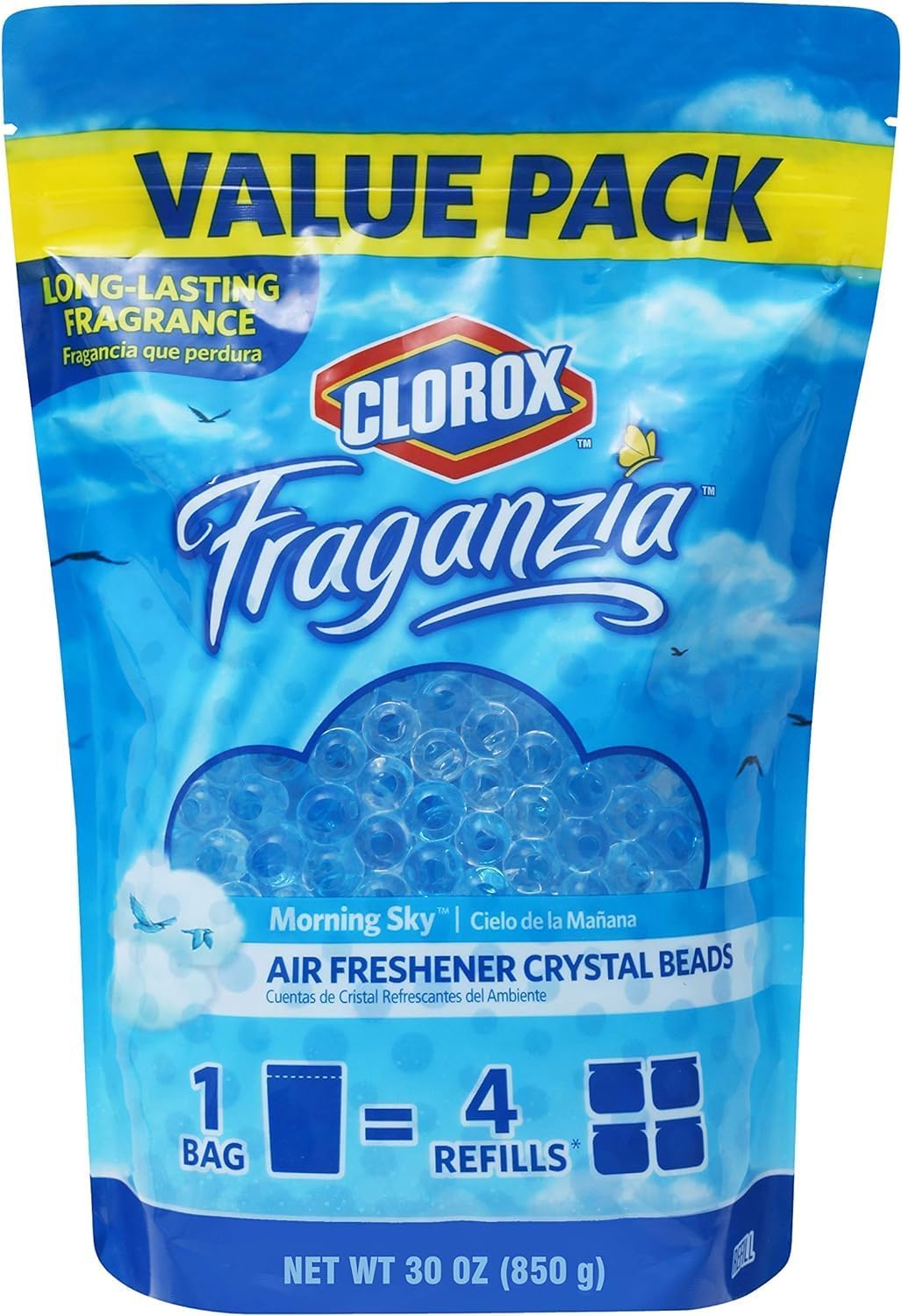 Clorox Fraganzia Crystal Beads Air Freshener, Long Lasting Room Deodorizer and Odor Eliminator Gel Beads to Freshen Home, Car, or Office, Lavender with Eucalyptus Scent, 12 Fl Oz