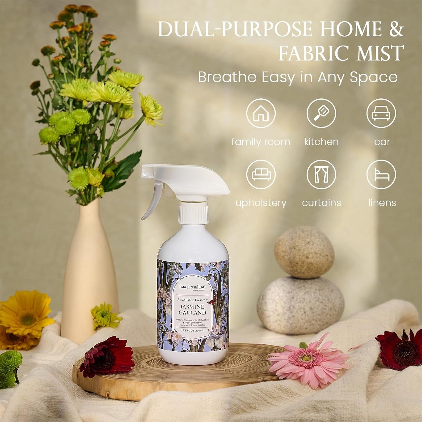 ‌M&SENSE Air & Fabric & Pet Odor Eliminator Spray - 16.9oz Large Size Natural Safe Air Freshener Rose Scented Deodorizer for Home Eliminates Smoke & Musty Smells, Ideal for ‌Dining Room Living Spaces