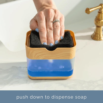 S&T INC. Dish Soap Dispenser and Sponge Holder for Kitchen Sink, Sponge Included, 13 Ounces, Metallic Silver