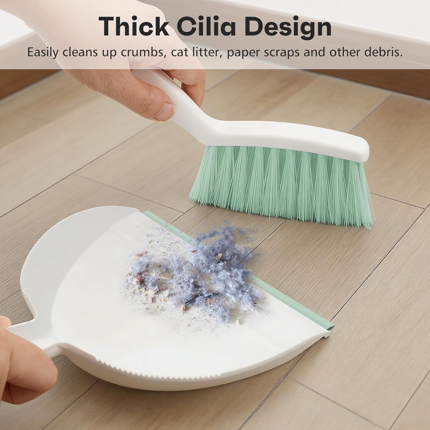 NACENA Mini Broom and Dustpan Set, Small Dust Pan and Brush Set with Handle Dustpan Teeth for Cleaning Hair Suitable for Office Desks Drawers Sofas Outdoor Camping, Light & Purple