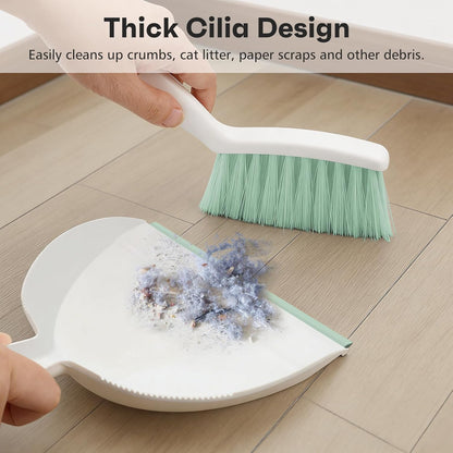 NACENA Mini Broom and Dustpan Set, Small Dust Pan and Brush Set with Handle Dustpan Teeth for Cleaning Hair Suitable for Office Desks Drawers Sofas Outdoor Camping, Light & Purple