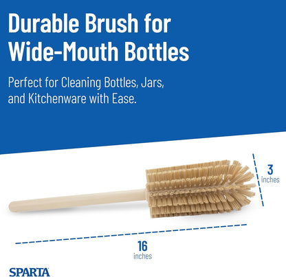 SPARTA Large Water Bottle Brush Ideal for Wide-Mouth Jars, Bottles and Tumblers, Dishwashing Tool with Handle for Home and Commercial Kitchens, Plastic, 12 Inches, White