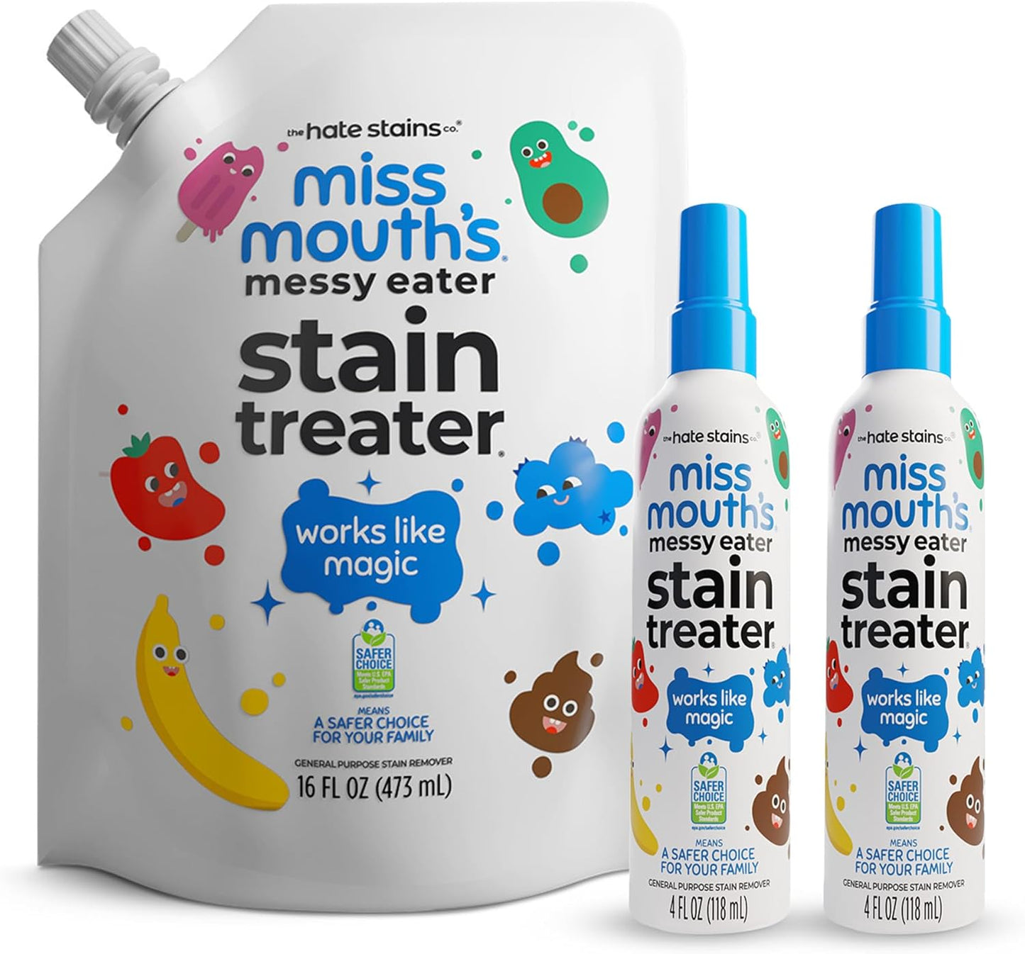 Miss Mouth's Messy Eater Stain Treater Spray - 4oz 2 Pack Stain Remover - Newborn & Baby Essentials - No Dry Cleaning Food, Grease, Coffee Off Laundry, Underwear, Fabric