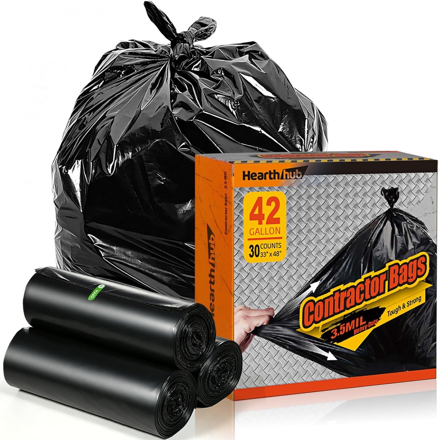 42 Gallon Contractor Garbage Bags - 3.5 MIL Thick Heavy Duty Trash Bags - 33" X 48" Large Black Bag for Construction, Commerical, Industrial, Yard, Outdoor Use (10 Count)