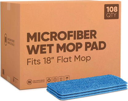 Microfiber Wholesale 18 inch Microfiber Mop Pads - Machine Washable, Reusable, Refills & Replacement Wet Mop Heads Compatible with Any Microfiber Flat Mop System (3 Pack)