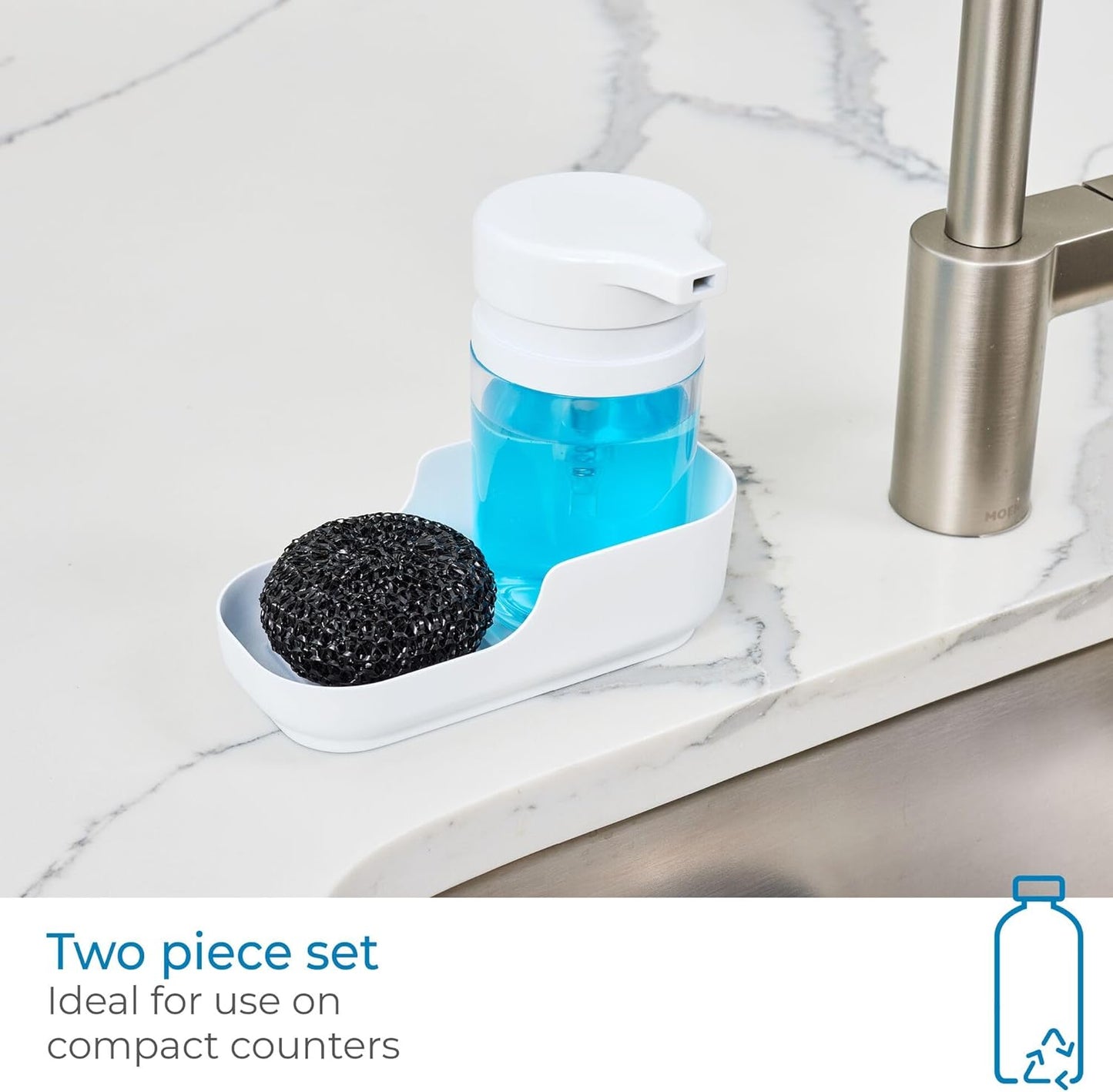 iDesign Recycled Plastic Double Suction Sink Caddy, White