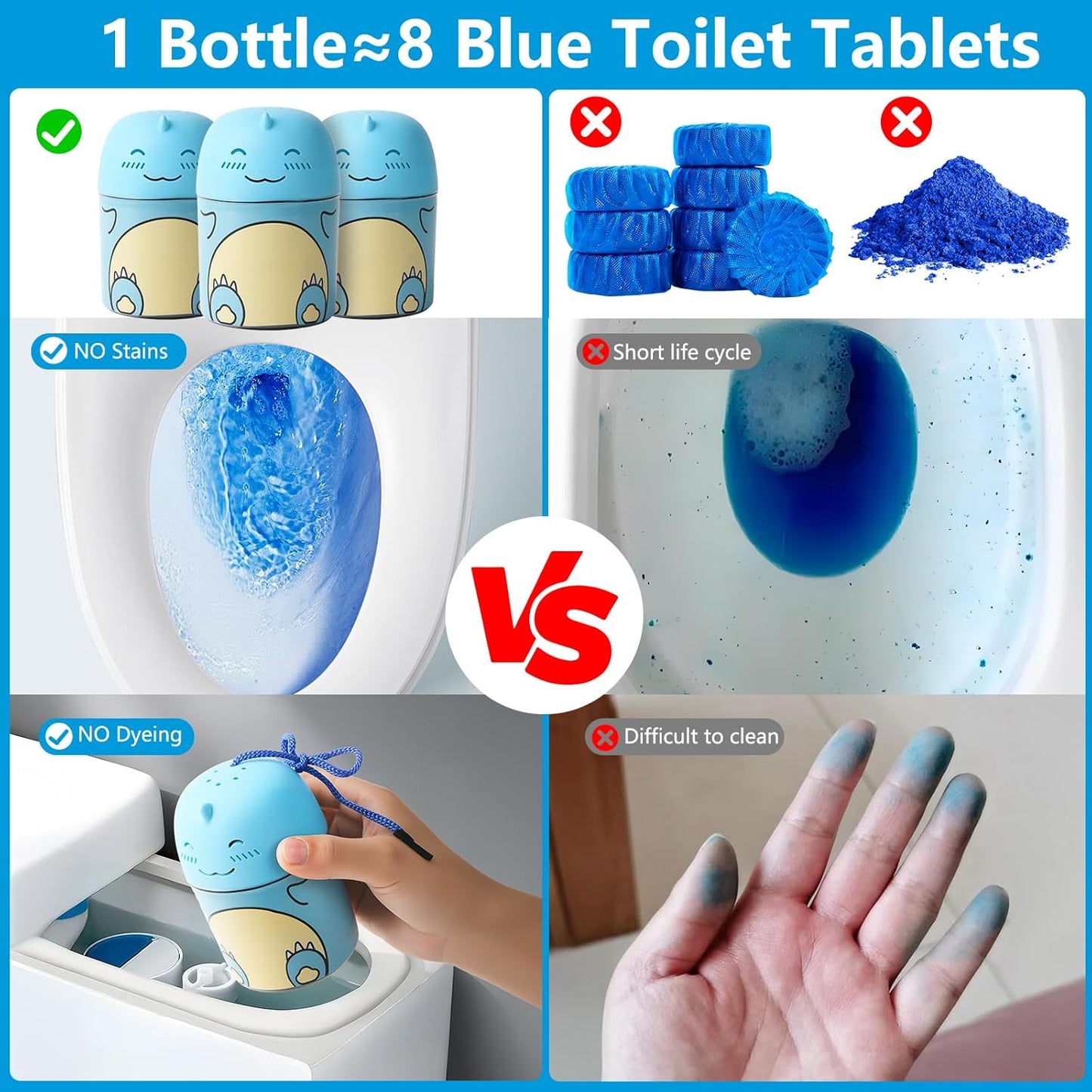 Toilet Bowl Cleaners Bottle Bathroom Toliet Bowl Cleaner with Fresh Jasmine Scent Cute Dinosaur Shaped Toilet Tank Cleaner (Green)