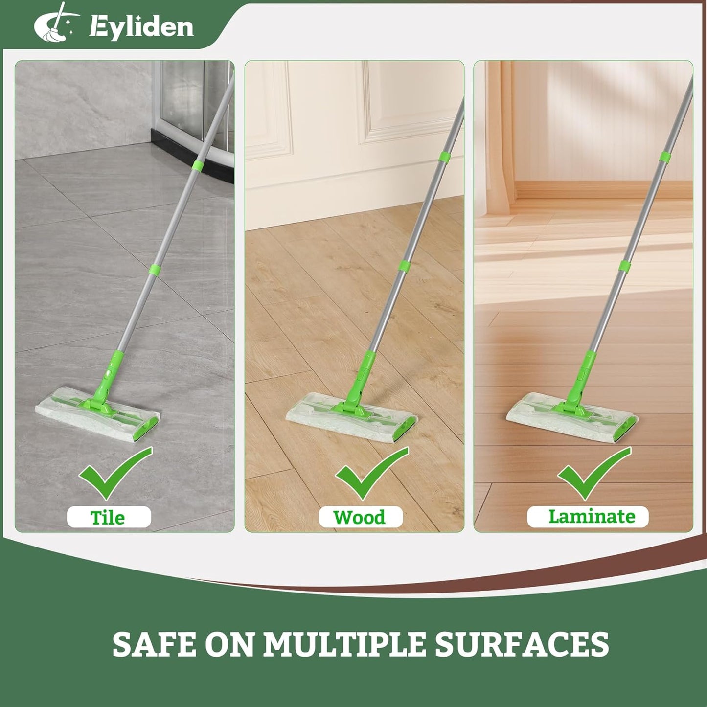 Eyliden 24 Count Wet Mop Pads Refills, Pre-Moistened Floor Cleaning Disposable Pads with Cleaner for 10 inch Sweeper Mops, Safe for Hardwood Laminate Tile Vinyl and Linoleum Floors