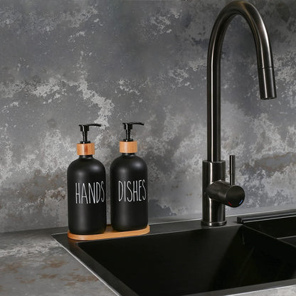 MOMEEMO Soap Dispenser Set, Contains Hand and Dish Soap Dispenser, Suitable for Kitchen Decor. (Black & White)