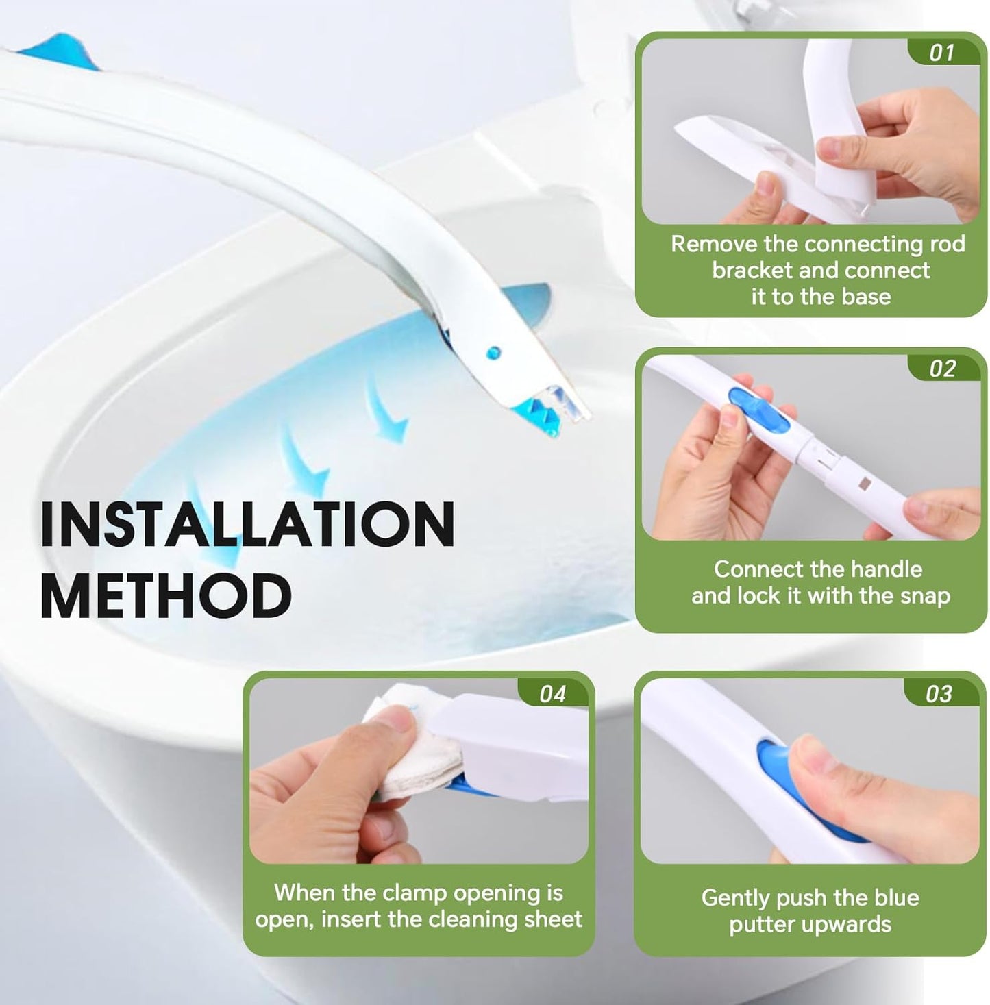 Disposable Toilet Brush, Toilet Bowl Brush and Holder with Cleaner Refill Pads, Wall-Mounted Toilet Brush,Toilet Brush Wand Starter Kit,1 Wand + 12 Refills(Flushable) + 1 Stand + 1 Hook