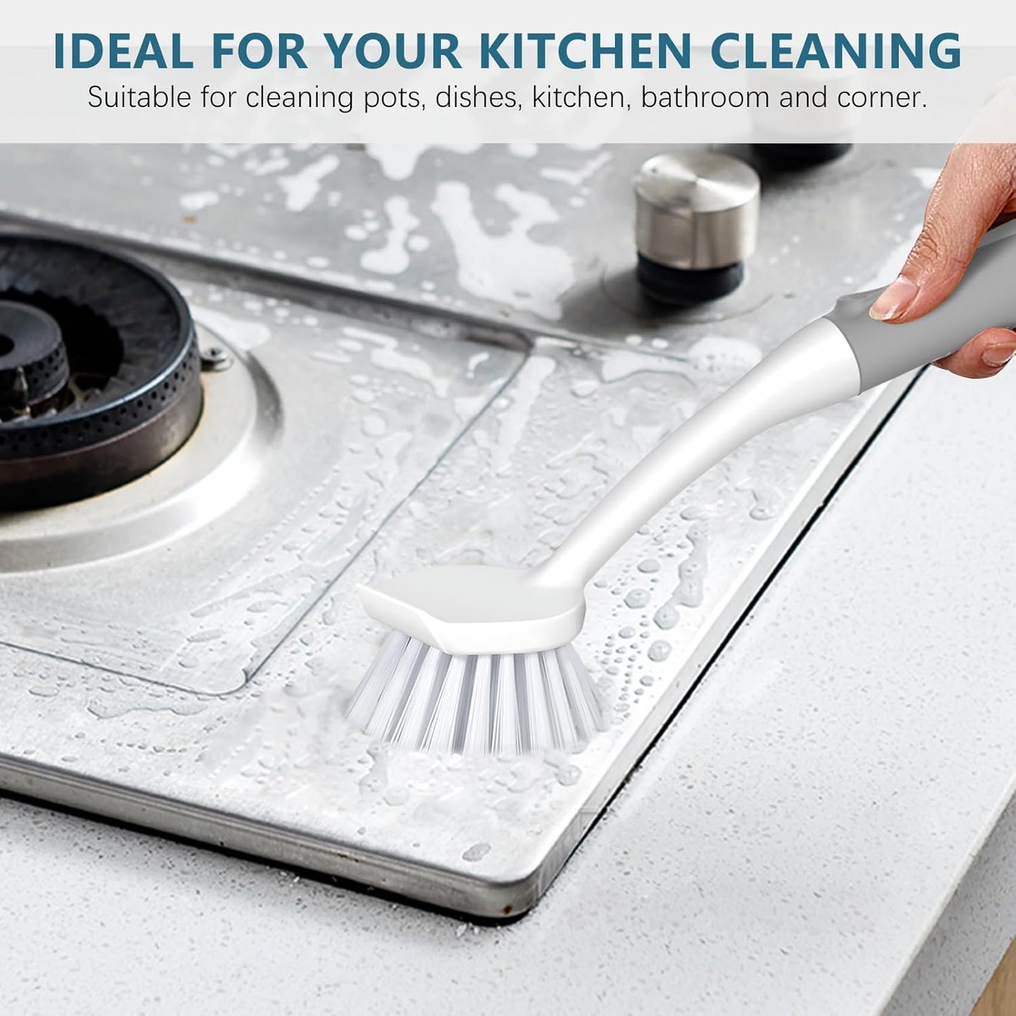SetSail Dish Brush Set of 3 with Bottle Brush, Dish Scrub Brush with Long Handle Deep Cleaning Handle Brush with Scraper Tip for Kitchen Sink Dishes Bottle Cup Pot and Pans Tile Lines, Black