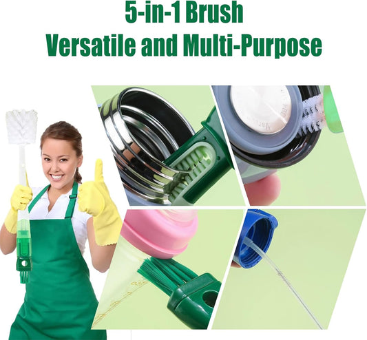 Water Bottle Cleaner Brush,5-in-1 Bottle Scrubber Brush for Cleaning Bottles Set