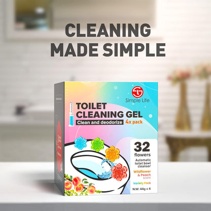 Simple Life Toilet Bowl Cleaner Gel | Fresh Flower Toilet Gel Stamp | Stops Limescale and Stains with Air Freshening Scent | Deodorizing Clean | 32 Stamps, Blue & Green