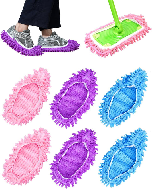 6 Mop Slippers for Floor Cleaning Mop Socks for Women Washable Mopping Socks Feet Foot Slippers Dust Mopping Shoes Microfiber Moppers Slippers for Women Men House Cleaning (3 Pairs)