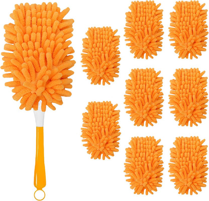 16Pcs Reusable Duster Refill Compatible with Swiffer Hand Duster +3FT Extended Handle +1 Handle, 360 Heavy Duty Duster Refills for Cleaning, Office, Ceiling Fan