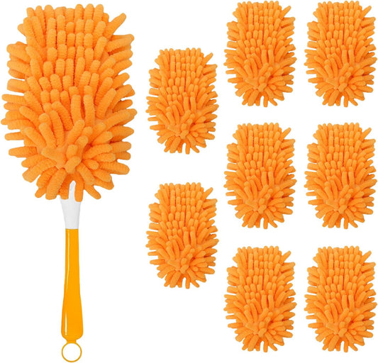 16Pcs Reusable Duster Refill Compatible with Swiffer Hand Duster +3FT Extended Handle +1 Handle, 360 Heavy Duty Duster Refills for Cleaning, Office, Ceiling Fan