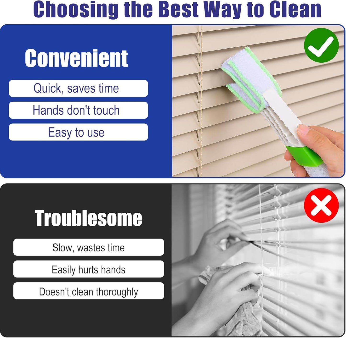 4PC Washable 7 Fingers Blinds Cleaner Tool - Blind Cleaner Duster Tool for Window Shutters Air Vents AC with 4 Cloth Covers
