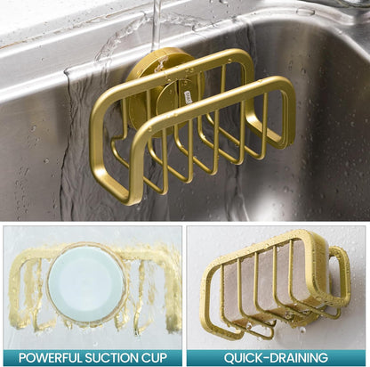 TAILI Sponge Holder for Kitchen Sink with Strong Suction Cup, Rustproof Aluminum Sink Caddy for Sponges, Removable Sponge Holder, Dish Brush for Scraper - Silver
