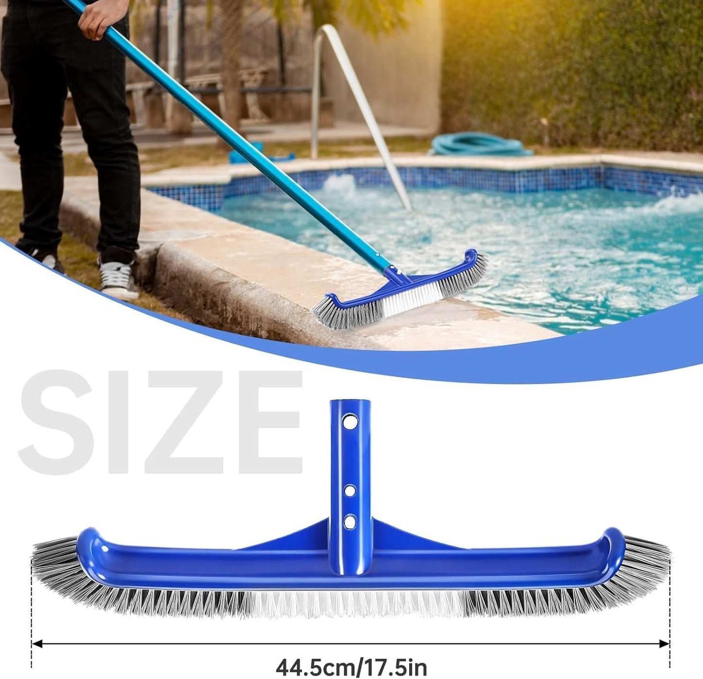 Pool Brush Head | 18" Heavy Duty Floor Brush | Stainless Steel Brush | Metal Pool Scrubber Brush | Wire Bristles & Aluminium Back for Sweep Calcium Buildup, Rust Stains on Concrete