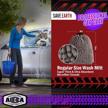 AIDEA Car Wash Mitt Microfiber, 2PK Scratch Free Lint-Free, Premium Chenille Microfiber Mitt Car Wash Brush, Green, Regular Size 7.12''X10.14''