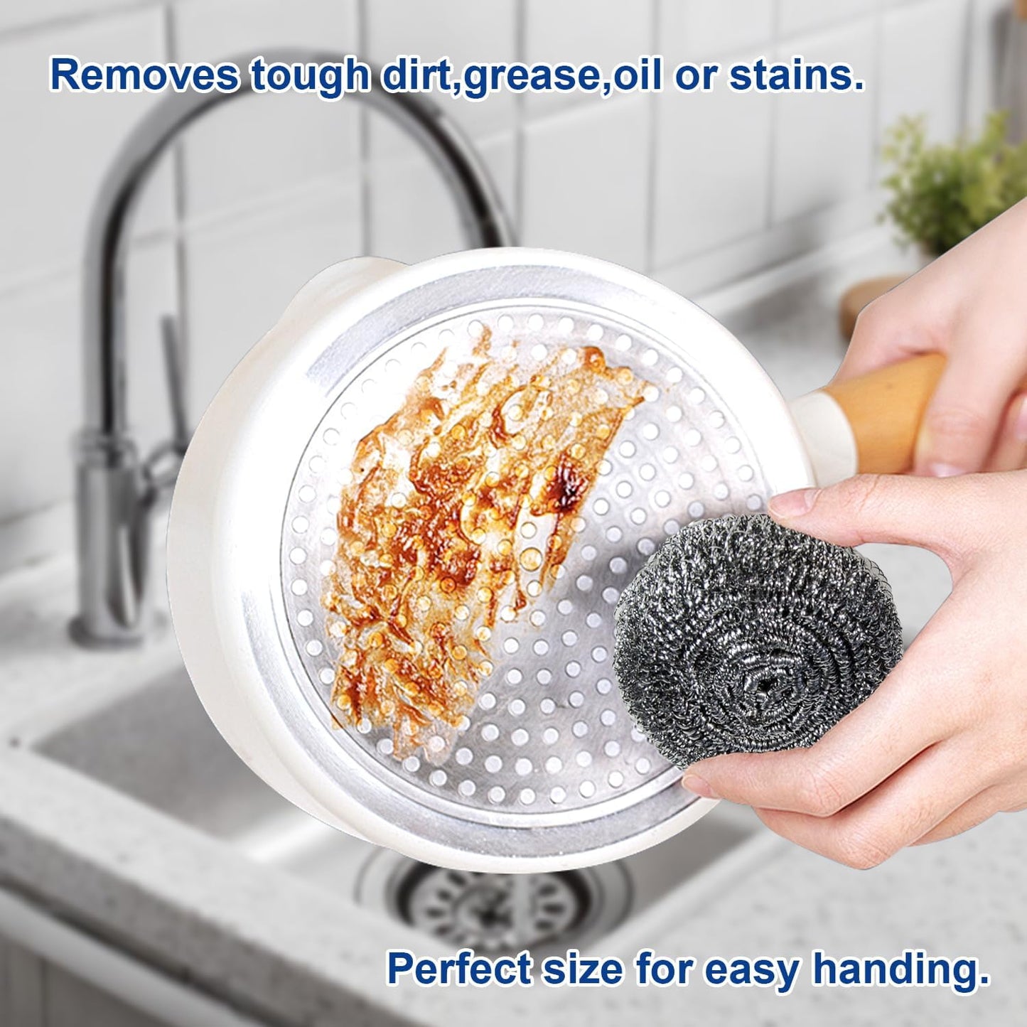 Metal Scrubber Kkuadcehi 6 Pcs Steel Wool Scrubber, Stainless Steel, Metal Sponge, for Cleaning Kitchen, Cleaning Dishes， Pots, Stove, Dish, Oven (6)