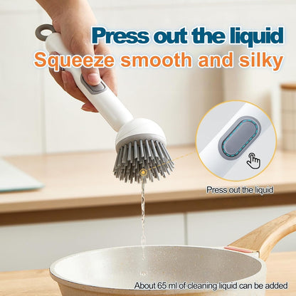 2PCS 360° Rotating Soap Dispensing Dish Brush - Refillable Soap Handle, Multi-Surface Cleaning Brush for Cookware, Cups, Sinks, Bottles, Stoves & Bathrooms (6x27cm)