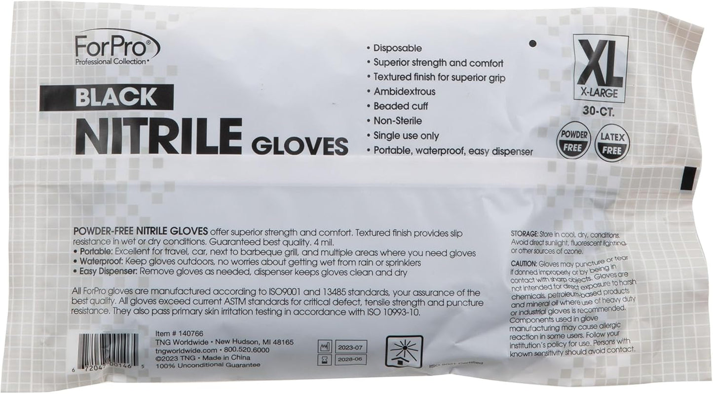 ForPro Disposable Nitrile Gloves, Chemical Resistant, Powder-Free, Latex-Free, Non-Sterile, Food Safe, 4 Mil