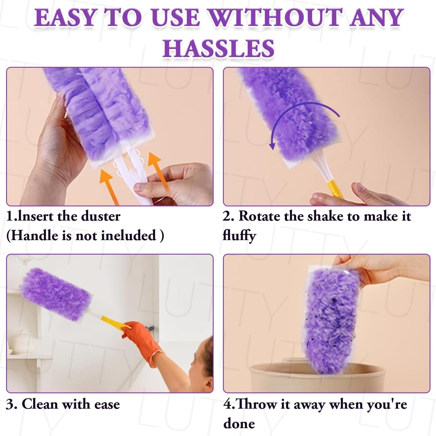 Dusters Refills 60 Count 360°Double-Sided Electrostatic Dusting Pads with Upgraded Thick Fibers, Disposable Duster Heads for Blinds Ceiling Fans Furniture Compatible with Swiffer Dusters（Purple）