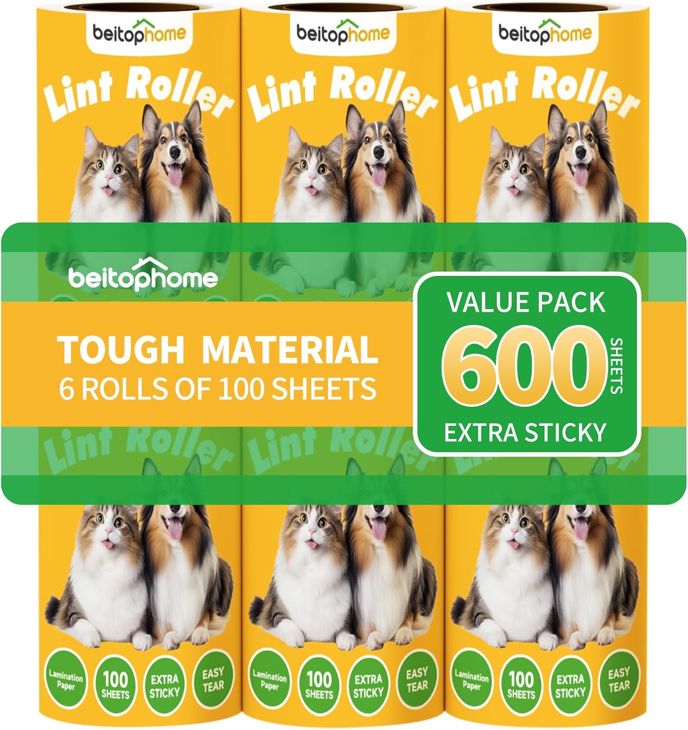 Extra Sticky Lint Roller for Pet Hair, 600 Sheets with 2 Reinforced Handles, Heavy Duty Lint Roller for Clothes, Couch, Furniture & Car