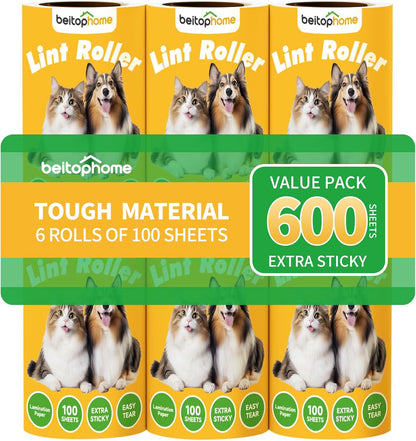 Extra Sticky Lint Roller for Pet Hair, 600 Sheets with 2 Reinforced Handles, Heavy Duty Lint Roller for Clothes, Couch, Furniture & Car