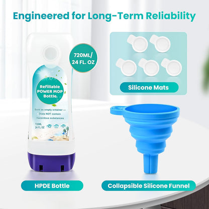 Refillable Bottle for Swiffer® Power Mop™, 720ML / 24 FL.OZ Reusable Solution Container, Leak-Resistant Lock, Use Any Liquid Cleaner