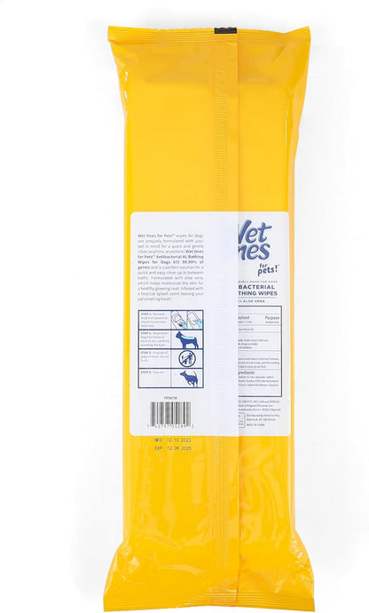 Wet Ones for Pets Antibacterial Dog Wipes, Multi-Purpose Grooming Wipes with Aloe Vera for Paws, Face & Body, Easy Cleanups Between Baths, Tropical Splash Scent, 5.7 in x 7.5 in, 50 Count