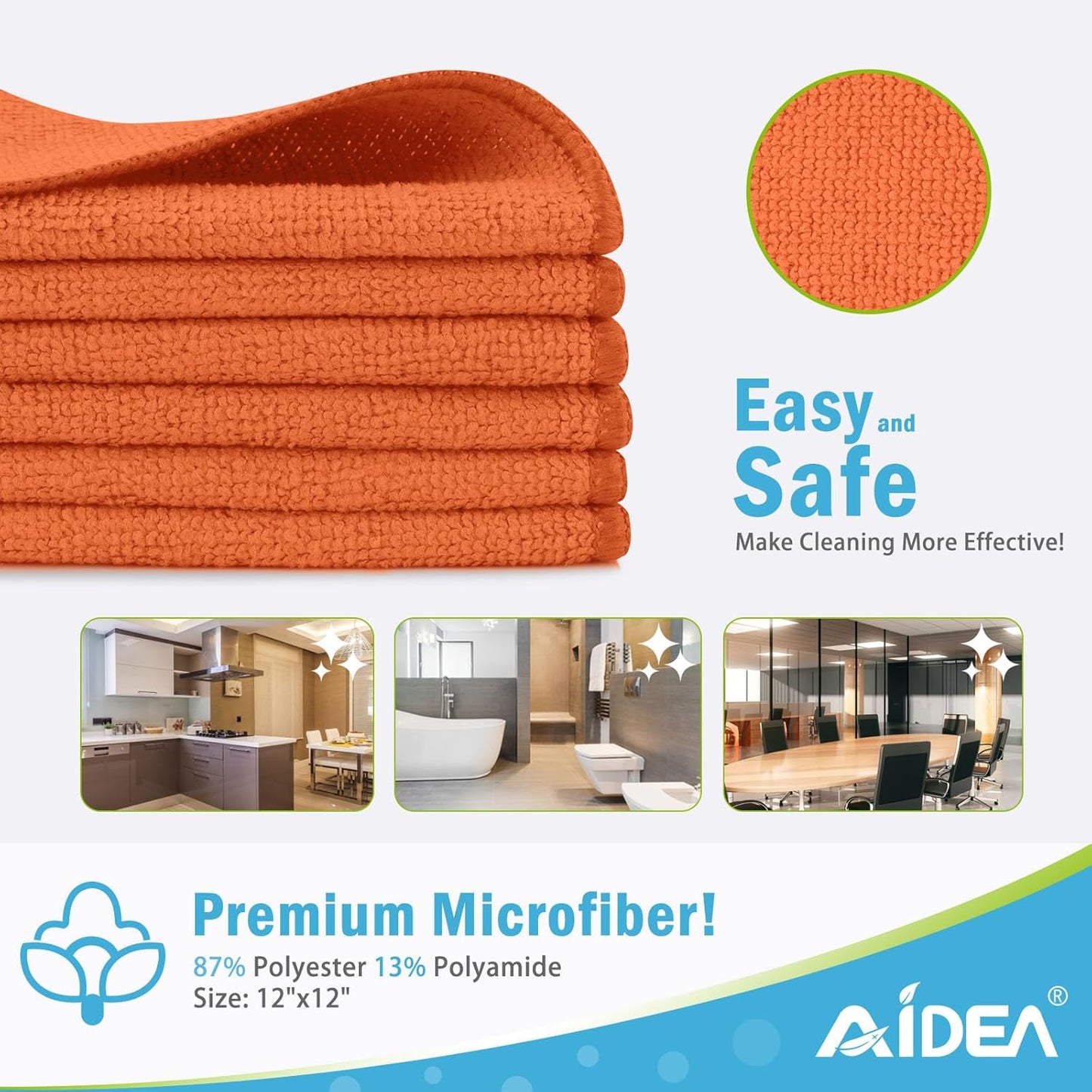 AIDEA Microfiber Cleaning Cloth-50PK, Soft Microfiber Towels for Cars, Absorbent Cleaning Rags, Lint-Free Streak-Free Wash Cloths for House, Kitchen, Window(12in.x12in)