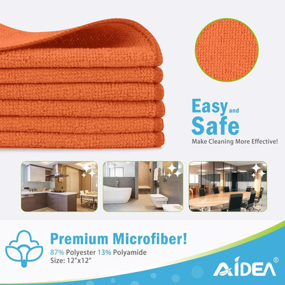 AIDEA Microfiber Cleaning Cloth-50PK, Soft Microfiber Towels for Cars, Absorbent Cleaning Rags, Lint-Free Streak-Free Wash Cloths for House, Kitchen, Window(12in.x12in)