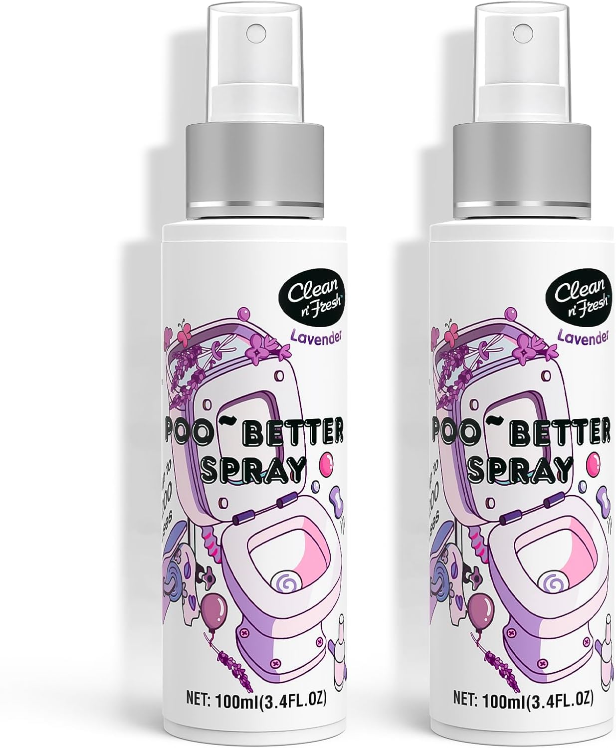 Clean-n-Fresh Toilet Spray, Wild Peony Scent, Bathroom Odor Eliminator & Air Freshener For Room, Trash Cans, Shoes, Fabrics, 3.4 Fl Oz(2 Pack)