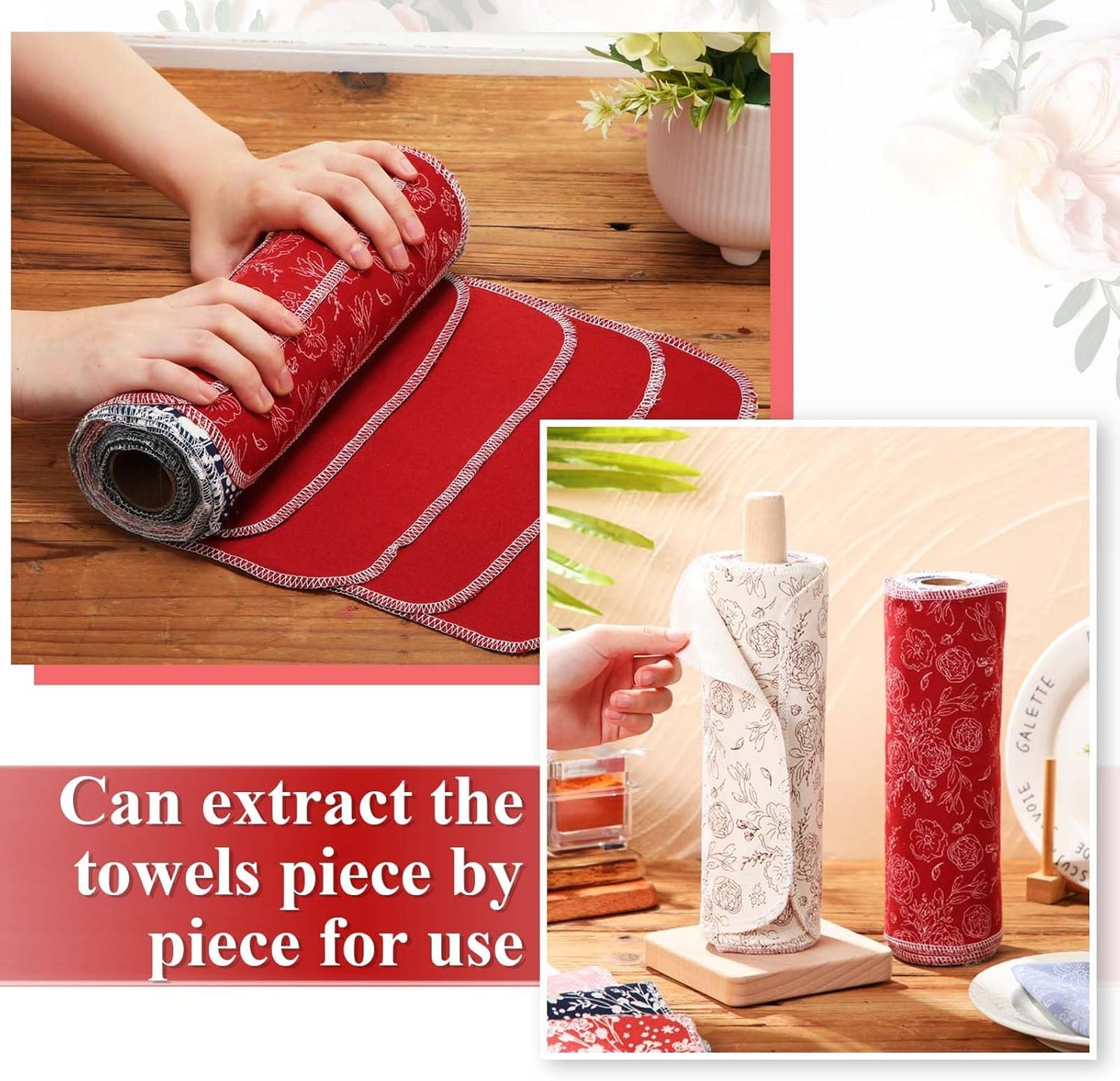 Redbaker 50 Pcs Reusable Paper Towels Paperless Reusable Cotton Cloths Toilet Absorbent Washable Paper Towels with Roll Kitchen Dishcloth for Kitchen Paperless Dishcloths(Stripe)