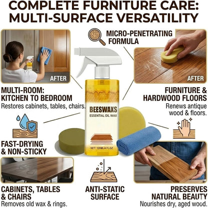 Natural Beeswax Repairing and Care Spray, 120ml Beeswax Wood Polish Spray, Restores Shine & Removes Scratches, For Wood Floors, Furniture and Wooden Cabinet (1 Set)