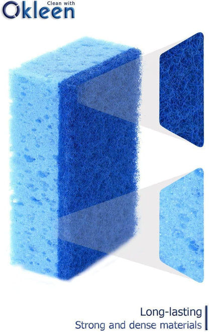 Green Multi Use Scrub Sponge. Made in Europe. 9 Pack, 4.3x2.8x1.4 inches. Odorless Heavy Duty and Non Scratch Fiber. Best, Durable, Delicate, Porous, Non Cellulose Kitchen Sponges and Scrubbers