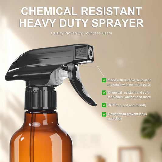 Uineko Spray Bottles 2-Pack, 10 Oz, Mist & Stream, Heavy Duty Spraying Empty Water Sprayer Bottle, BPA Free Plastic Refillable Containers for Cleaning Solutions, Plants, Hair, Essential Oils (Clear)